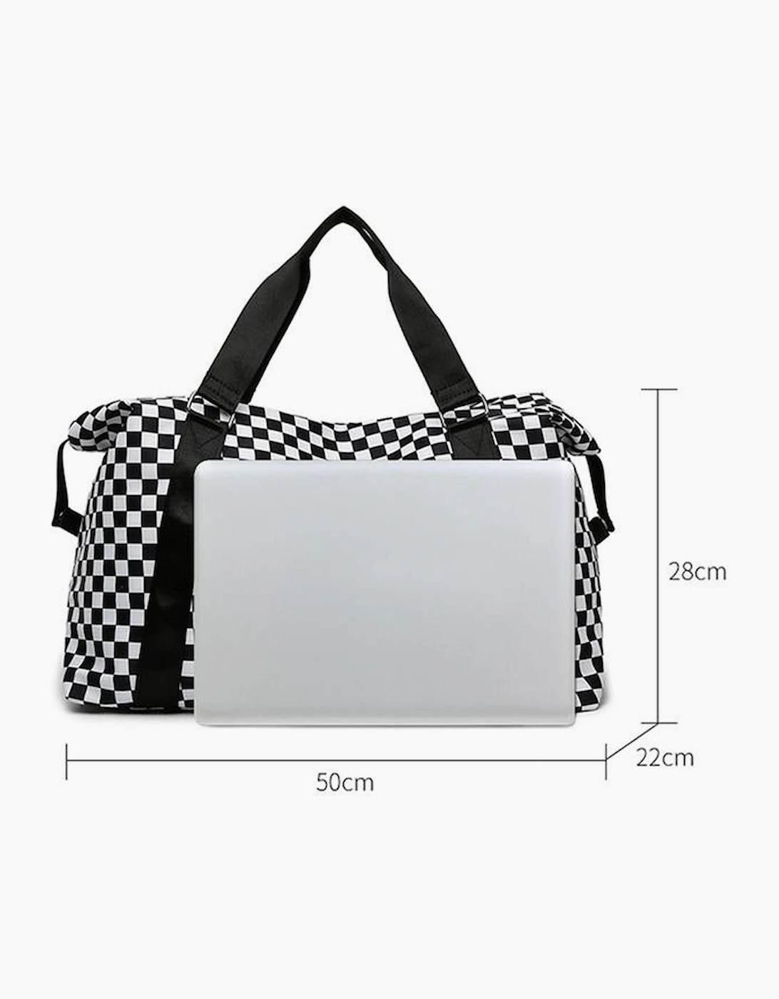 Black Checkered Print Large Capacity Tote Bag