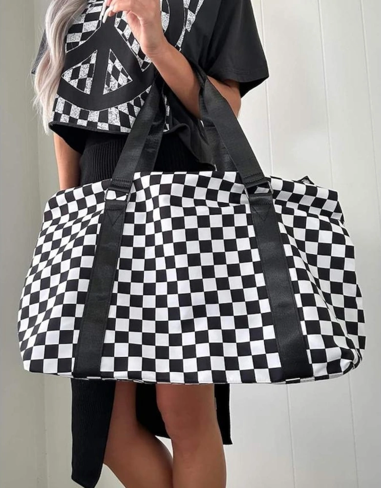 Black Checkered Print Large Capacity Tote Bag