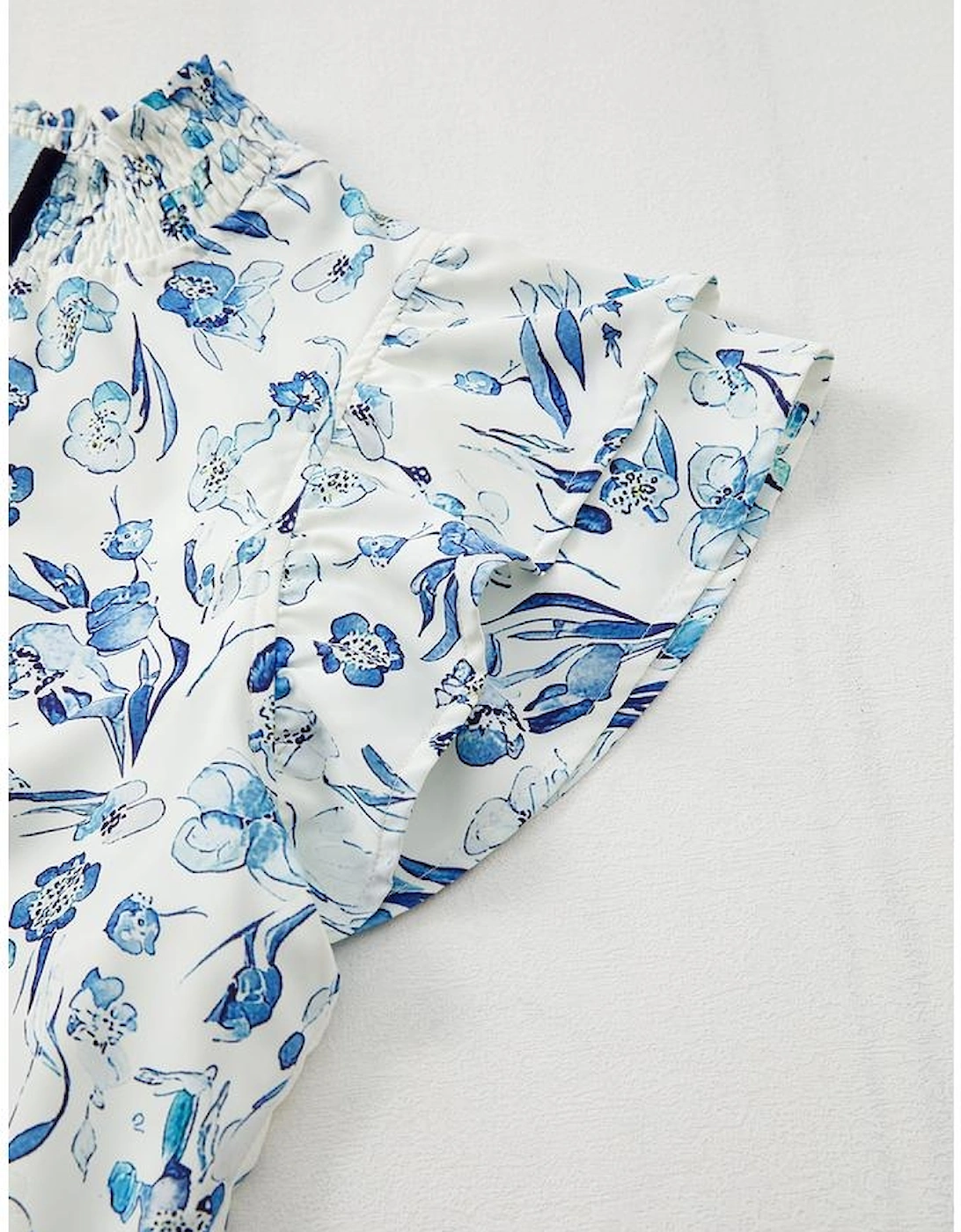 Sky Blue Floral Print Ruffled Short Sleeve Blouse