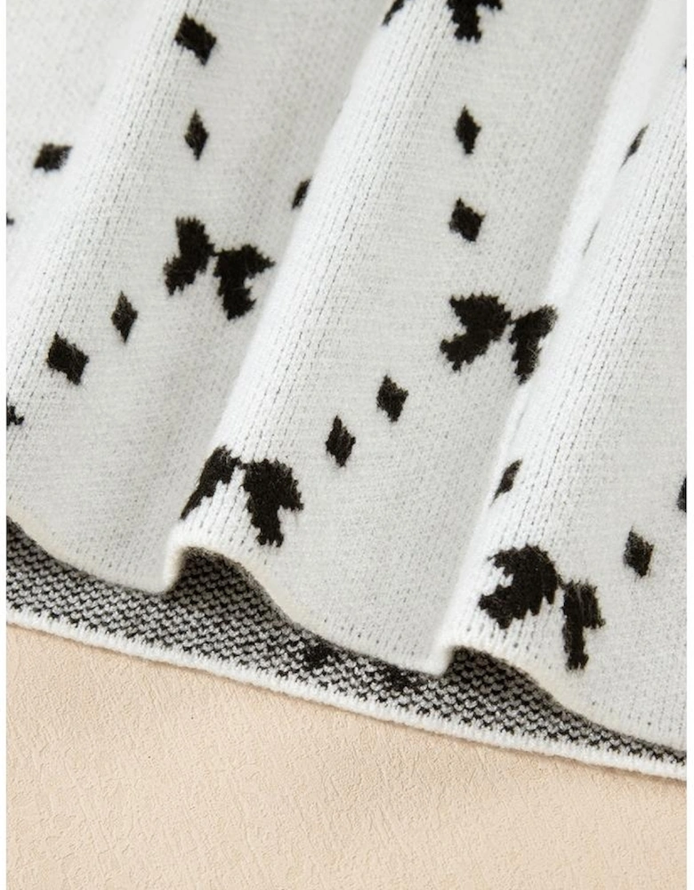 White Bow Pattern Buttoned Side Cropped Sweater Vest