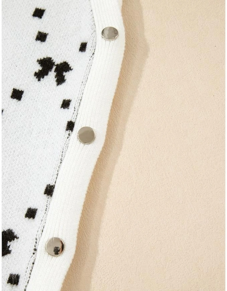 White Bow Pattern Buttoned Side Cropped Sweater Vest