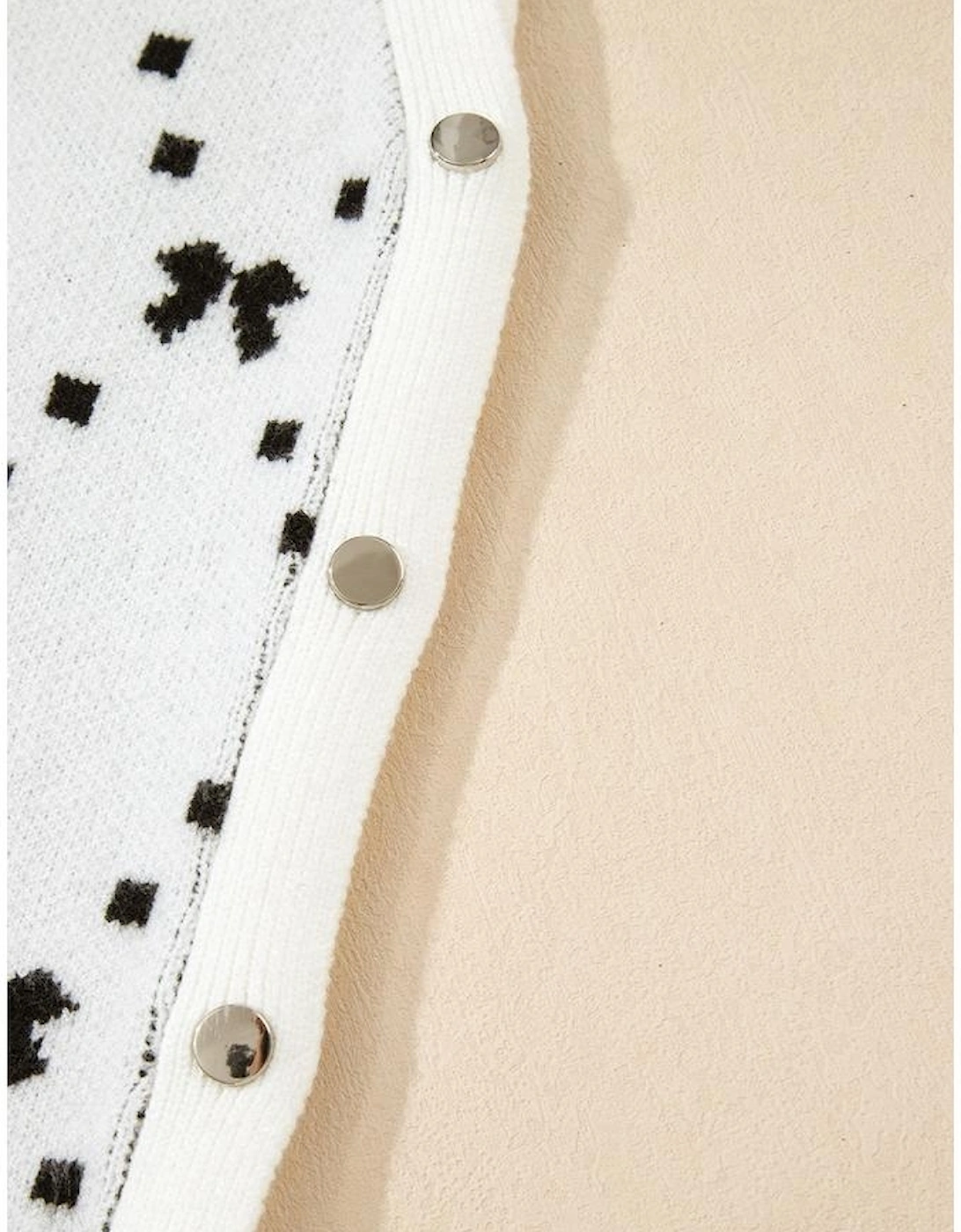 White Bow Pattern Buttoned Side Cropped Sweater Vest