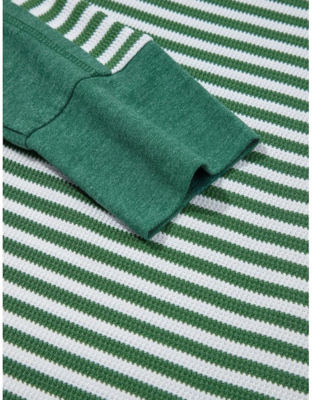 Green Stripe Thermal Knit Drop Shoulder Casual Top