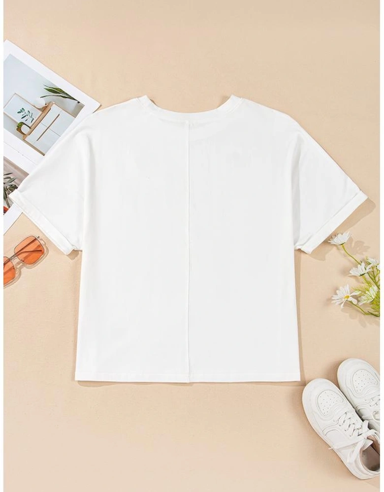 White St Patrick Lucky Clover Sequin Graphic T Shirt