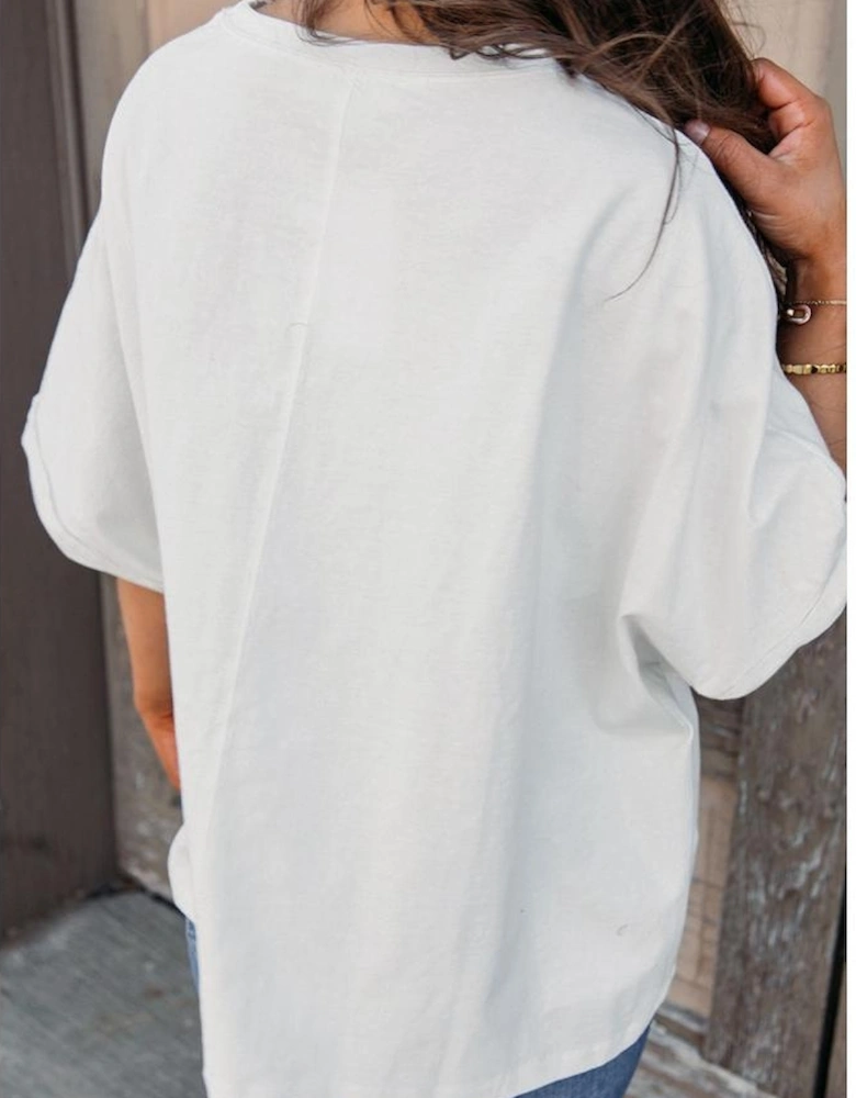 White St Patrick Lucky Clover Sequin Graphic T Shirt