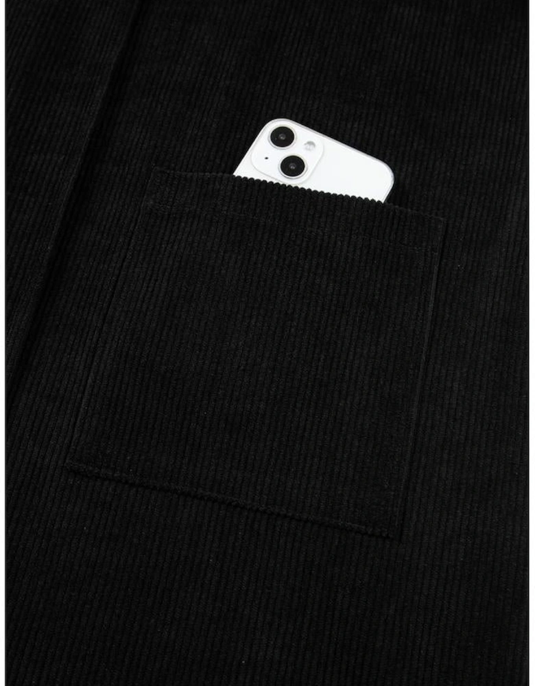 Black Corduroy Sleeveless Mini Dress With Patched Pockets