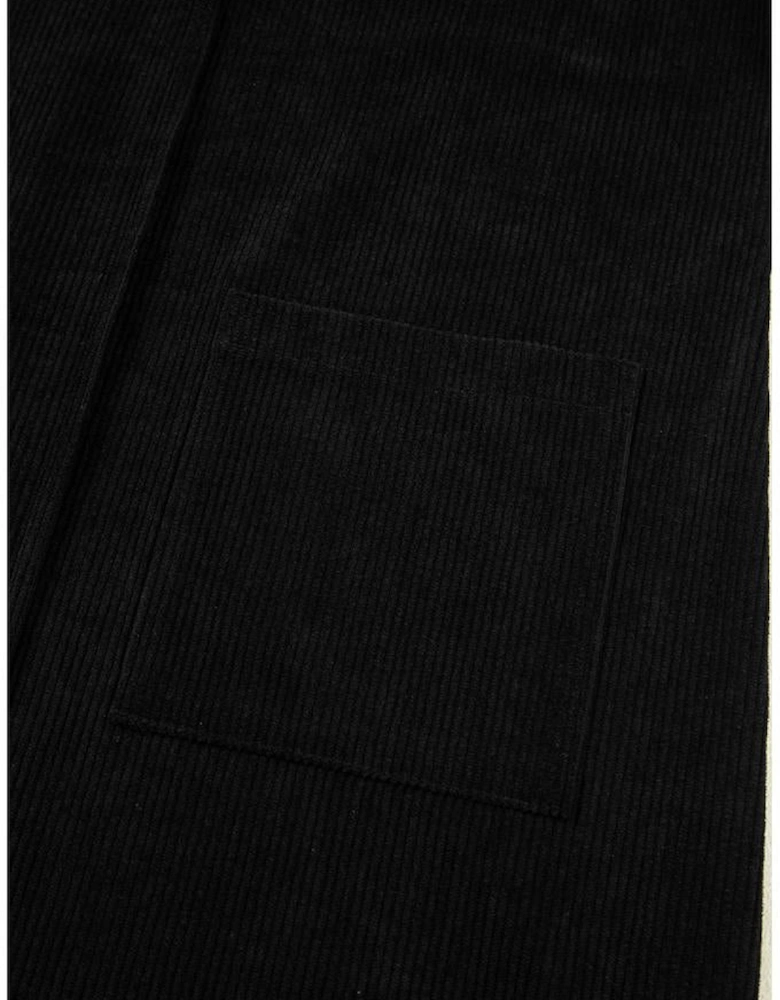 Black Corduroy Sleeveless Mini Dress With Patched Pockets