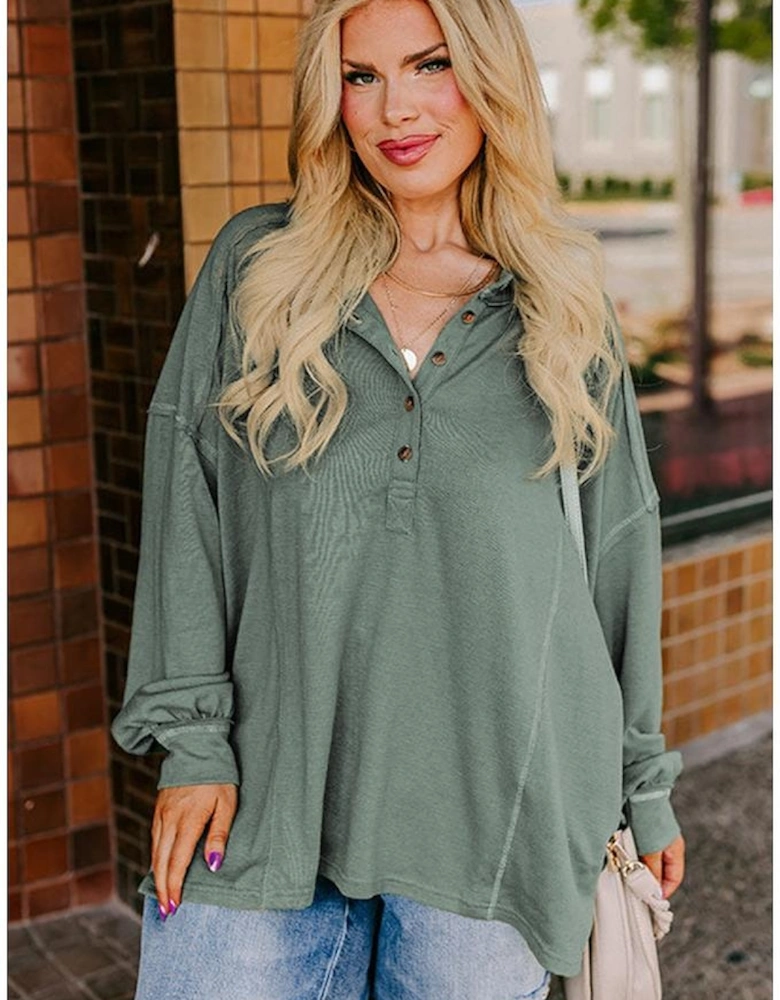 Seagrass Plus Size Exposed Seam Drop Shoulder Henley Top