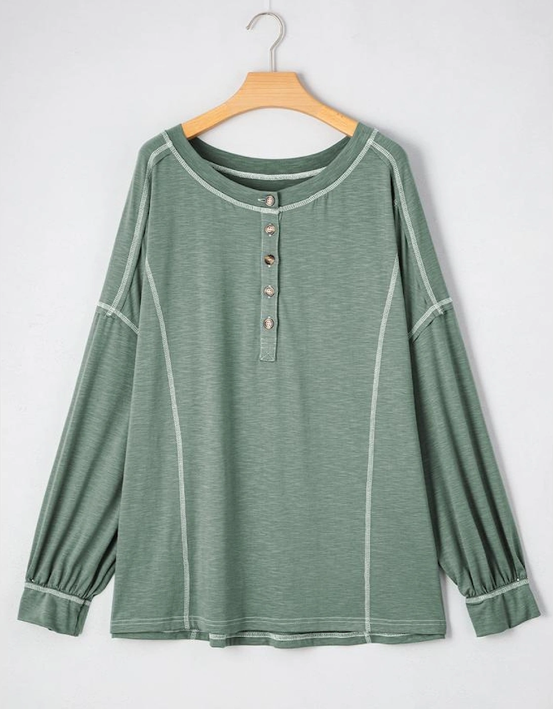 Seagrass Plus Size Exposed Seam Drop Shoulder Henley Top