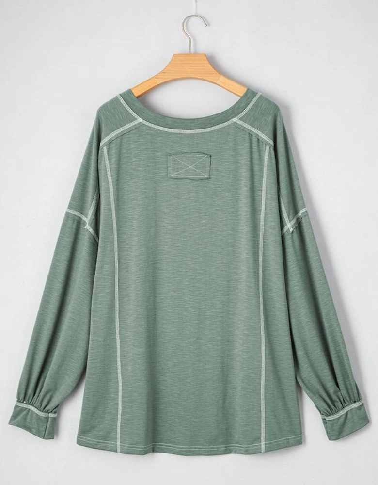 Seagrass Plus Size Exposed Seam Drop Shoulder Henley Top