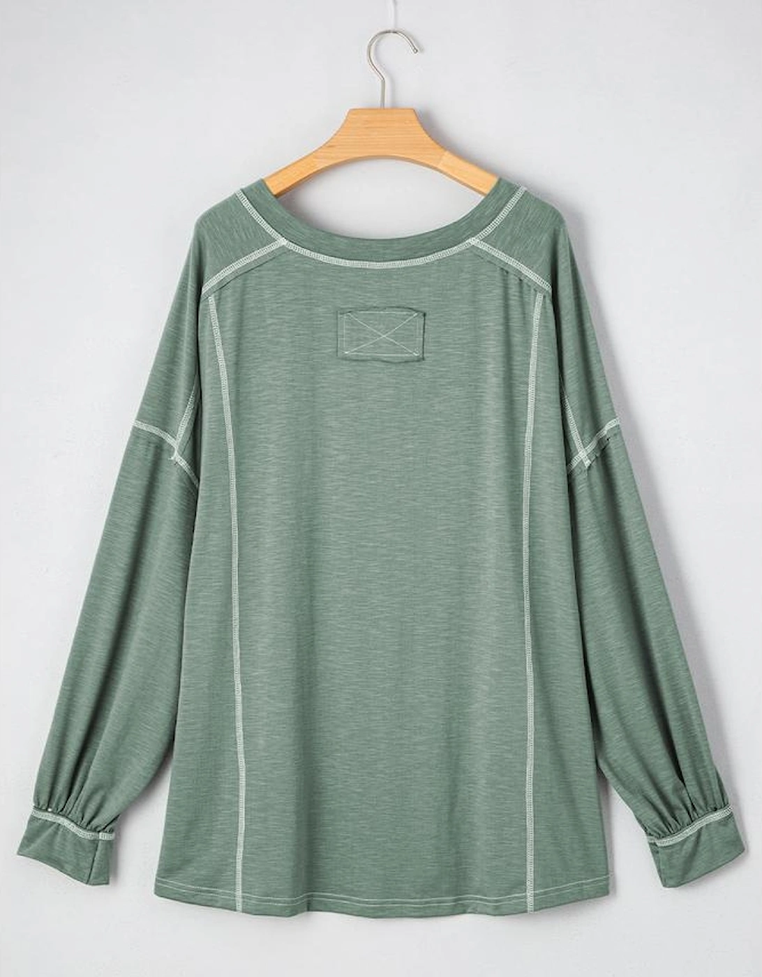 Seagrass Plus Size Exposed Seam Drop Shoulder Henley Top