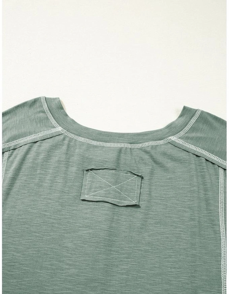 Seagrass Plus Size Exposed Seam Drop Shoulder Henley Top