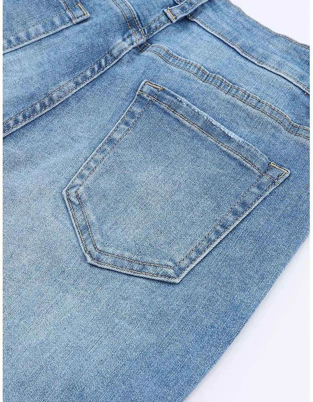 Sky Blue High Waist Buttoned Distressed Flared Jeans