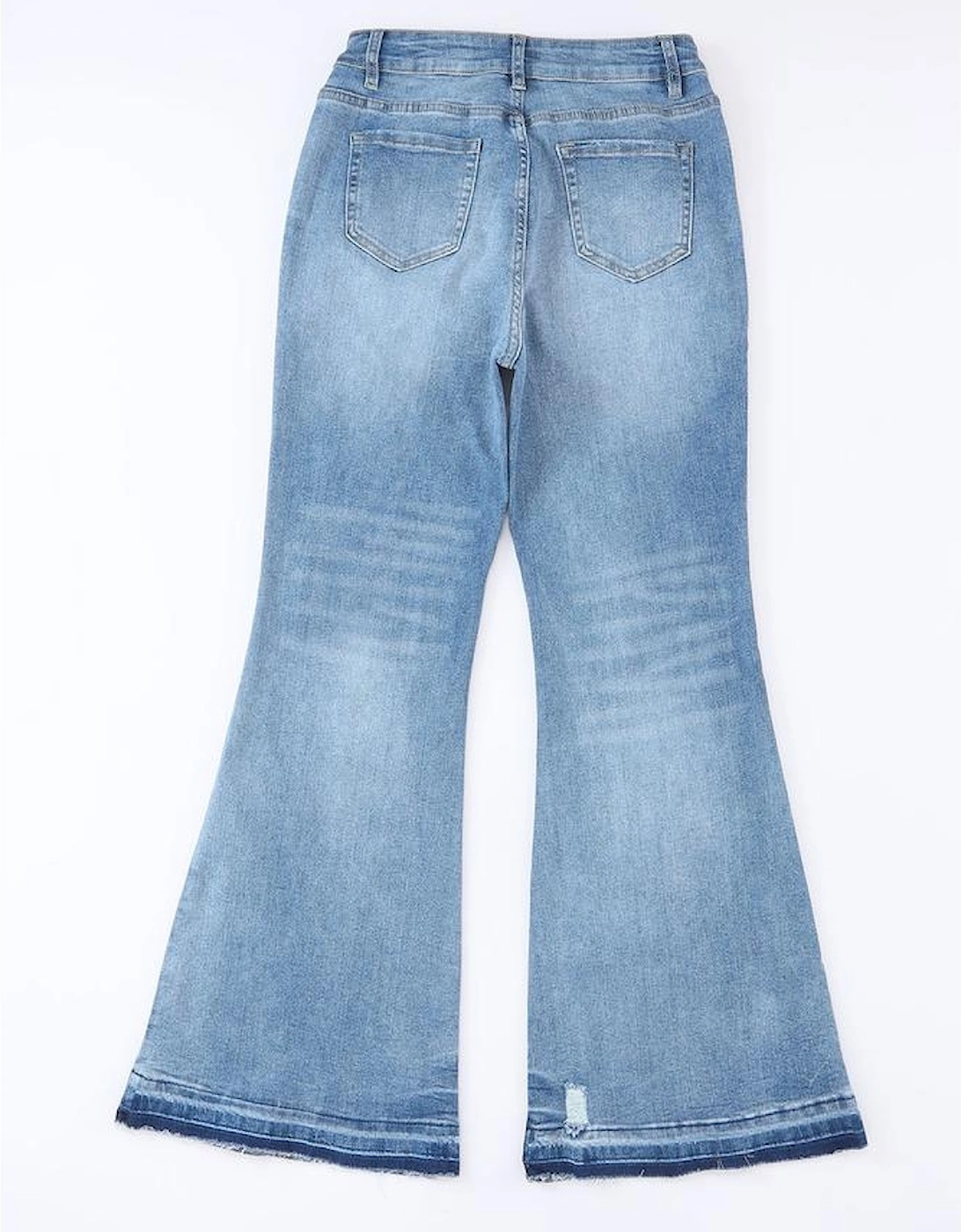 Sky Blue High Waist Buttoned Distressed Flared Jeans