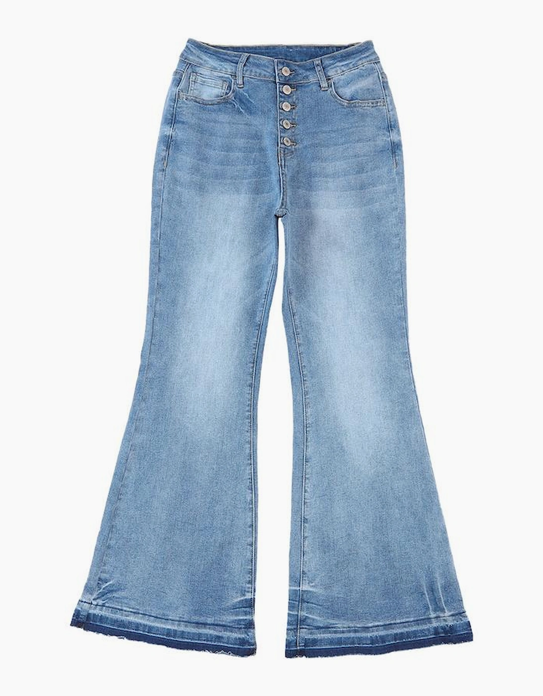 Sky Blue High Waist Buttoned Distressed Flared Jeans