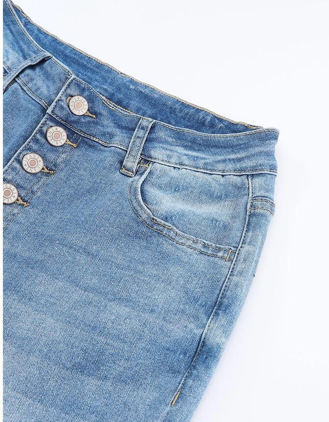 Sky Blue High Waist Buttoned Distressed Flared Jeans