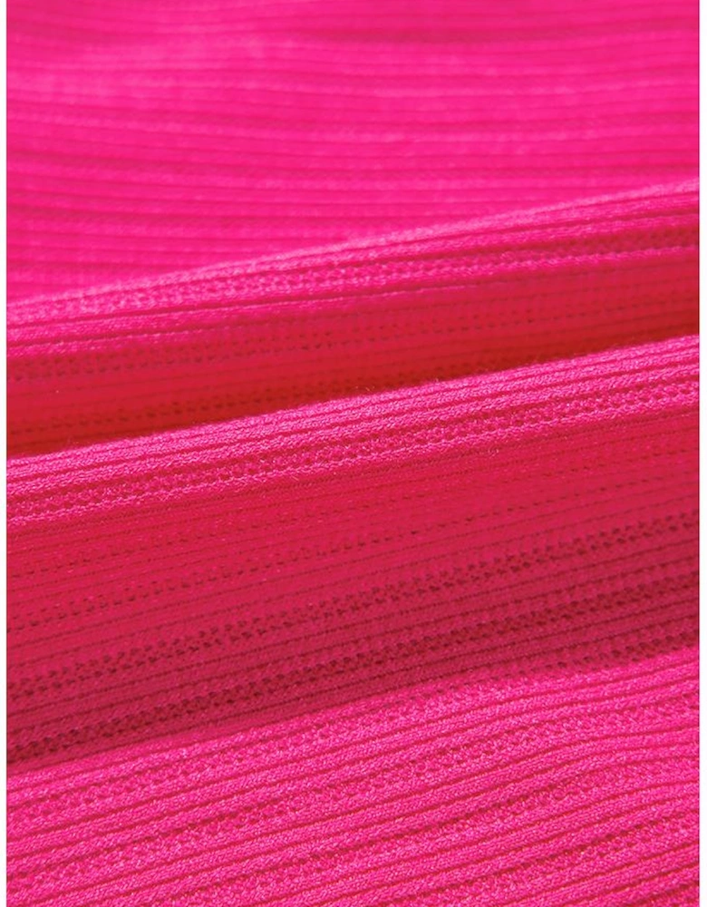 Rose Red Colorful Crochet V Neck Textured Tiered Ruffled Long Sleeve Mini Dress