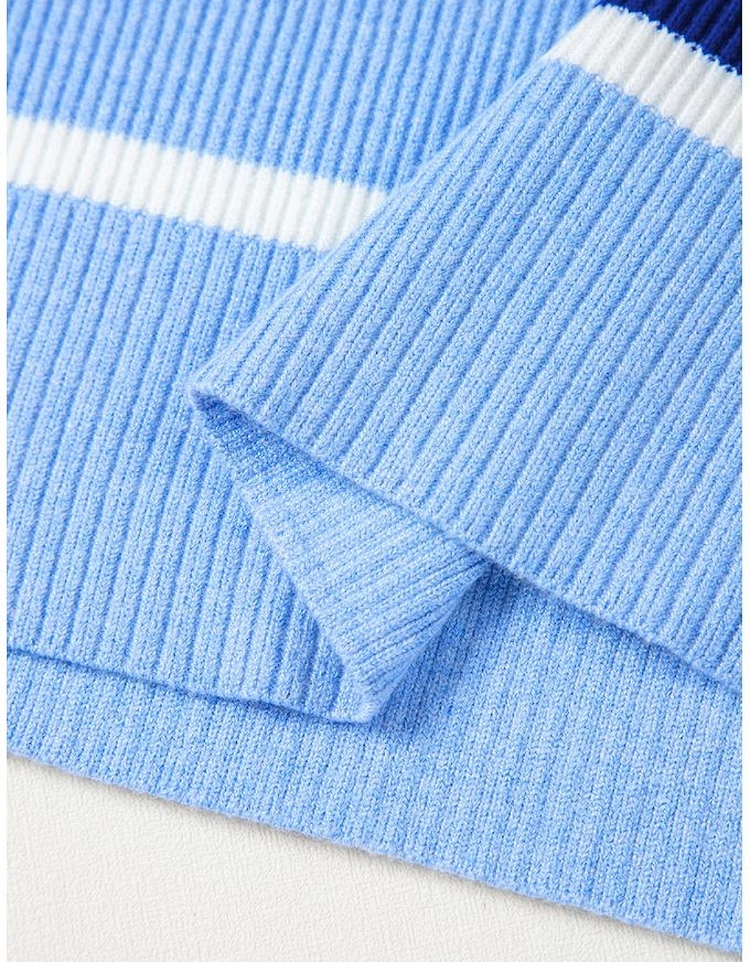 Sky Blue Stripe Colorblock Quarter Zip Collar Sweater Vest