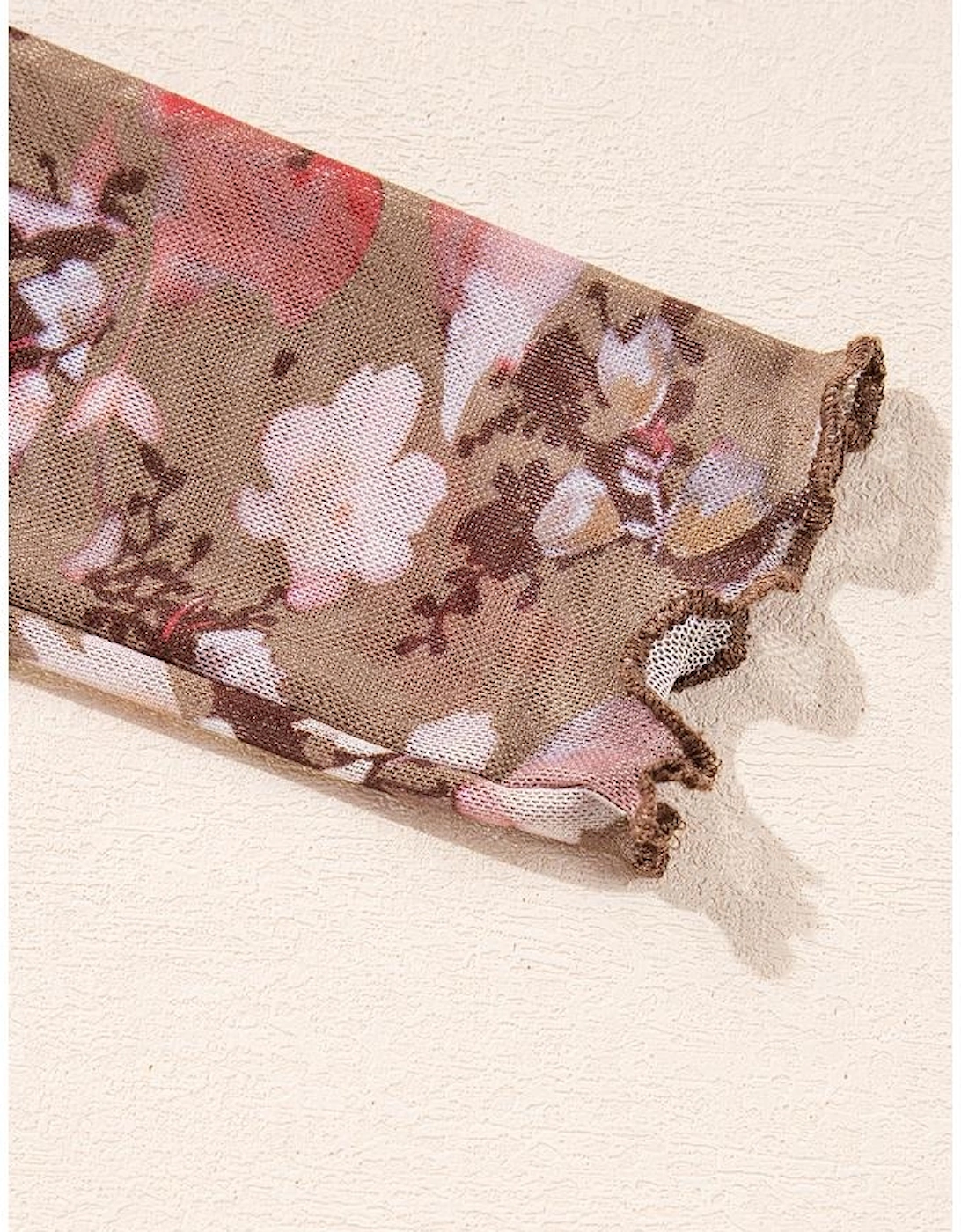 Red Floral Print Sheer Mesh Long Sleeve Top