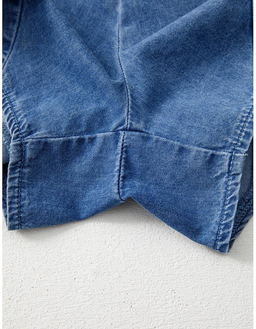 Ashleigh Blue Spaghetti Straps V Neck Belted Ruffled Leg Chambray Romper