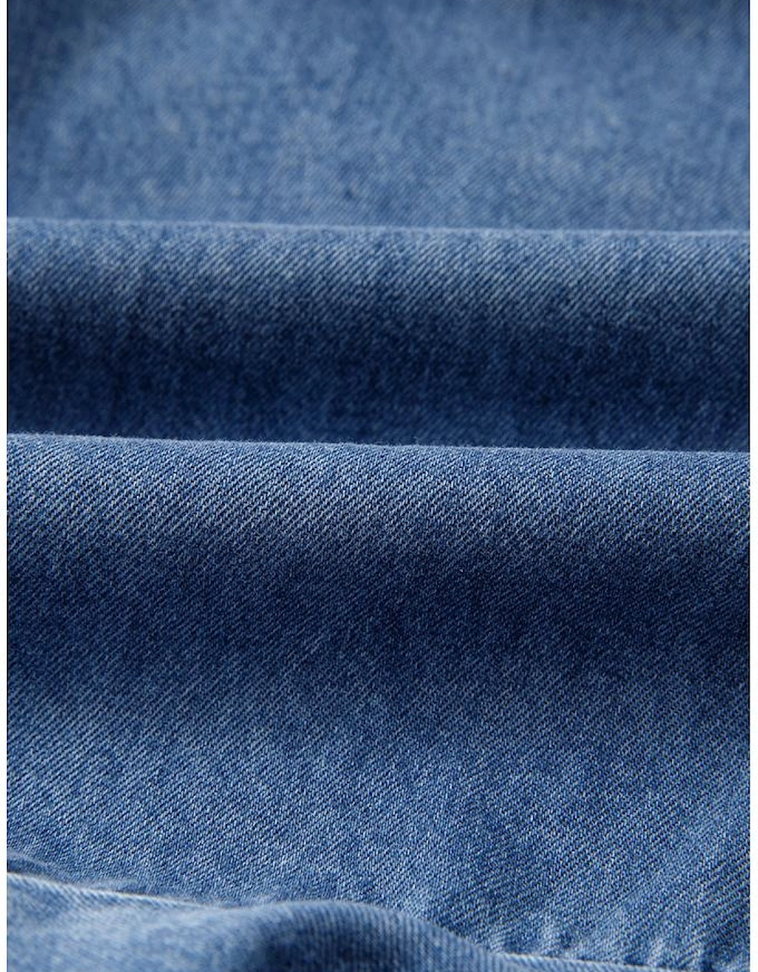 Ashleigh Blue Spaghetti Straps V Neck Belted Ruffled Leg Chambray Romper