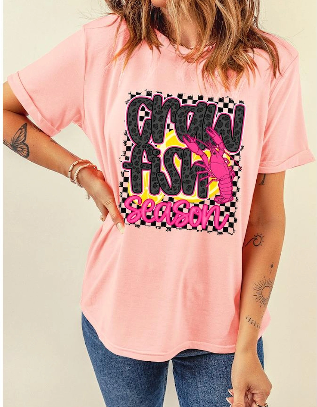 Pink Crawfish Season Graphic Casual Tee