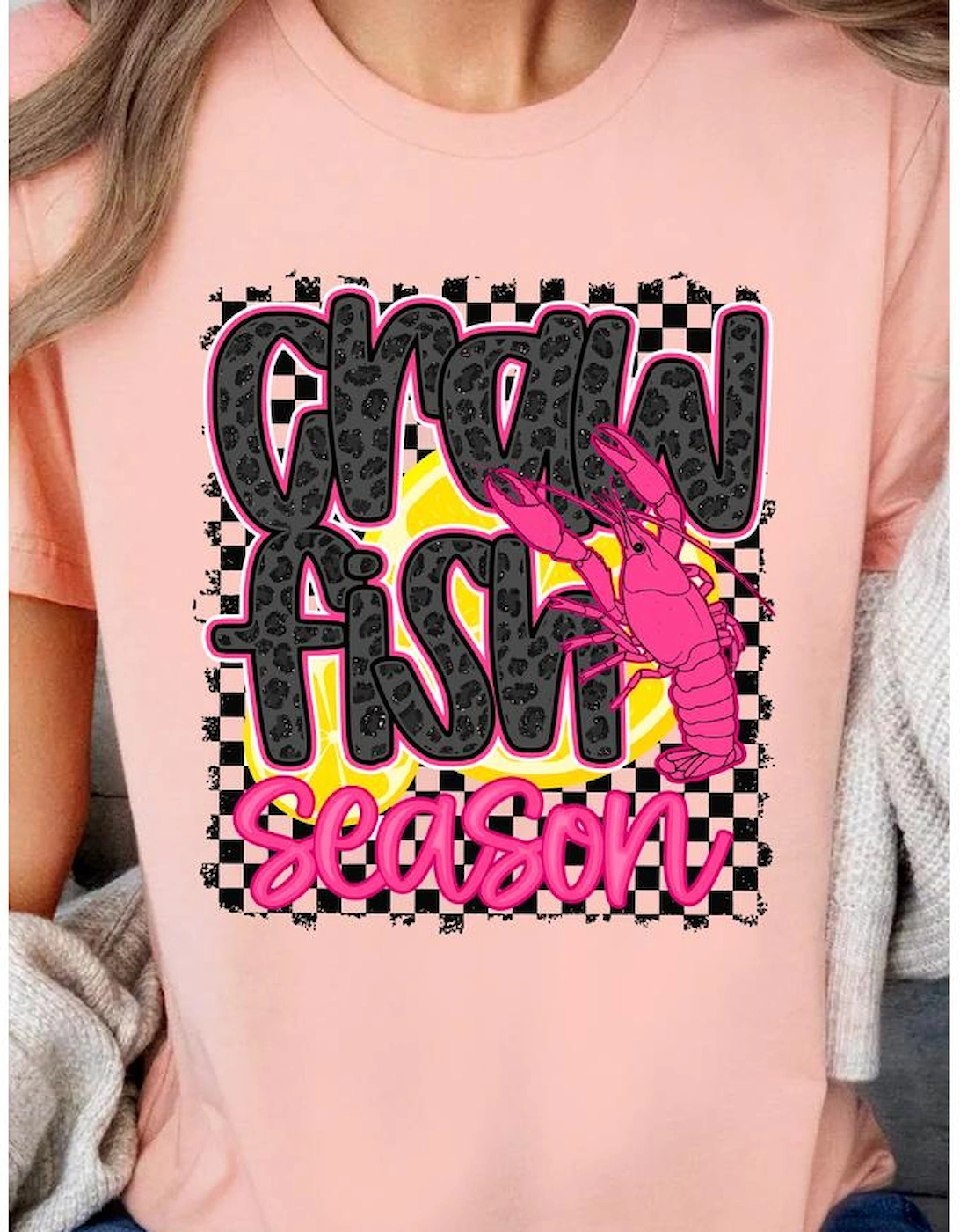 Pink Crawfish Season Graphic Casual Tee