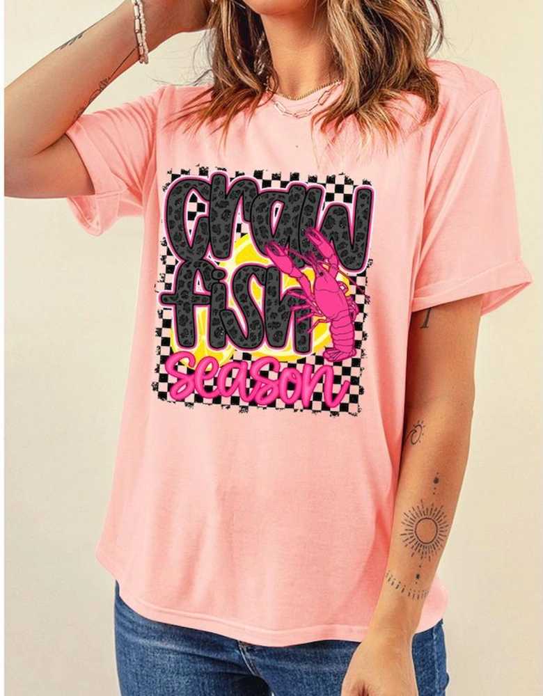 Pink Crawfish Season Graphic Casual Tee