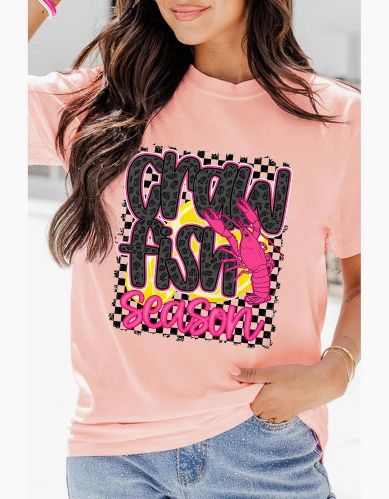 Pink Crawfish Season Graphic Casual Tee