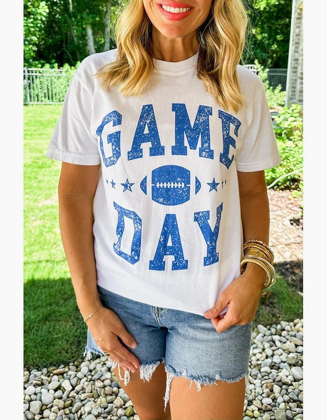 White GAME DAY Rugby Football Graphic Crewneck T Shirt