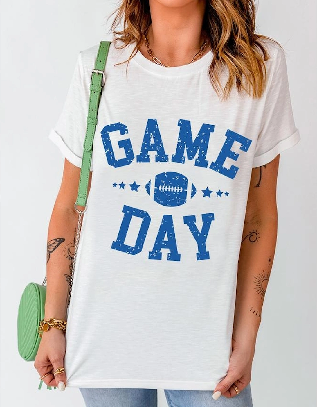 White GAME DAY Rugby Football Graphic Crewneck T Shirt