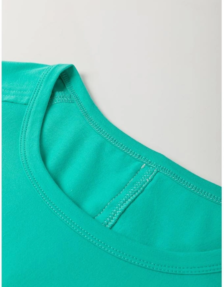 Sea Green Lace Bow Raw Edge Drop Shoulder Casual T Shirt