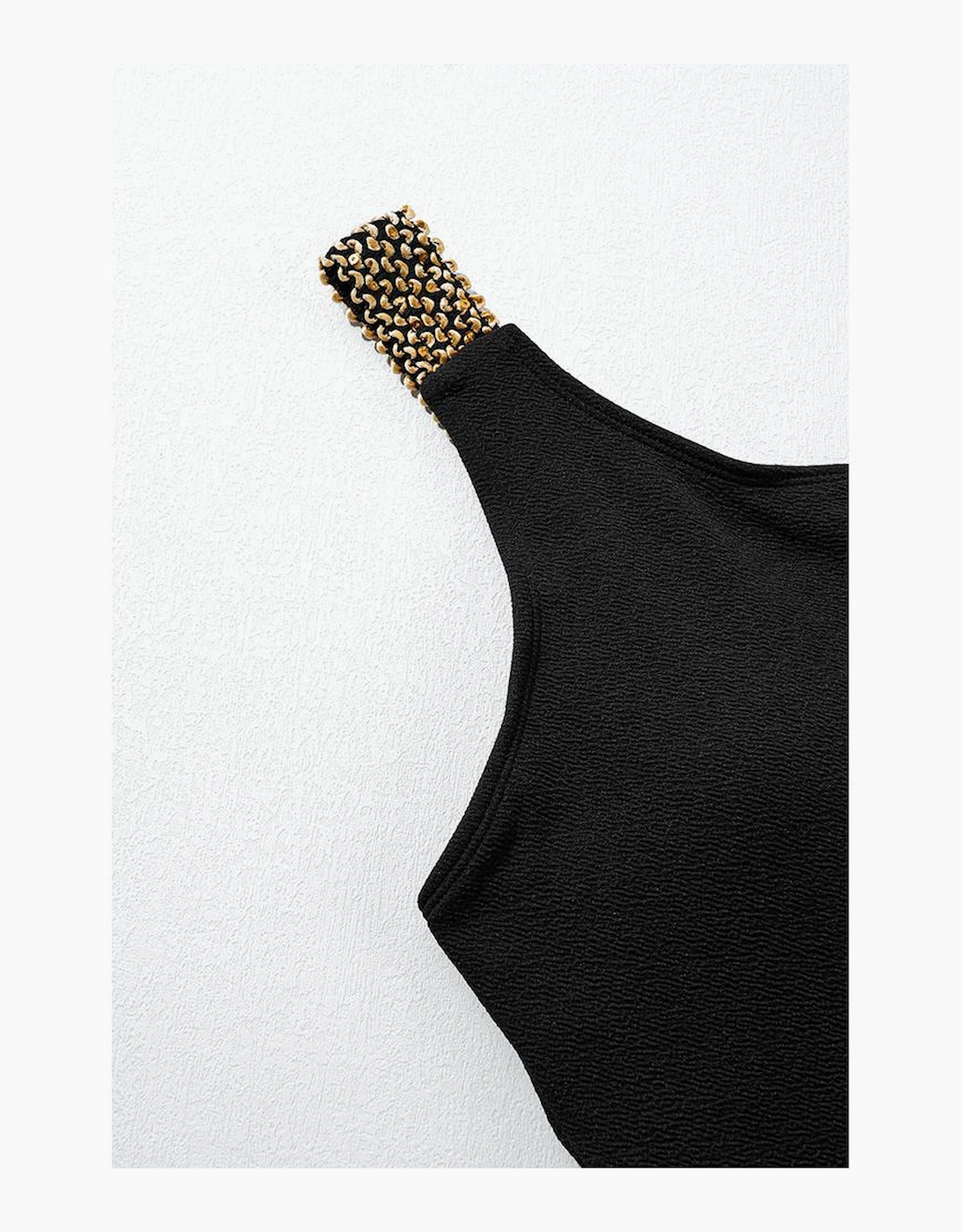 Black Textured Stitch One Shoulder Cutout One Piece Swimsuit