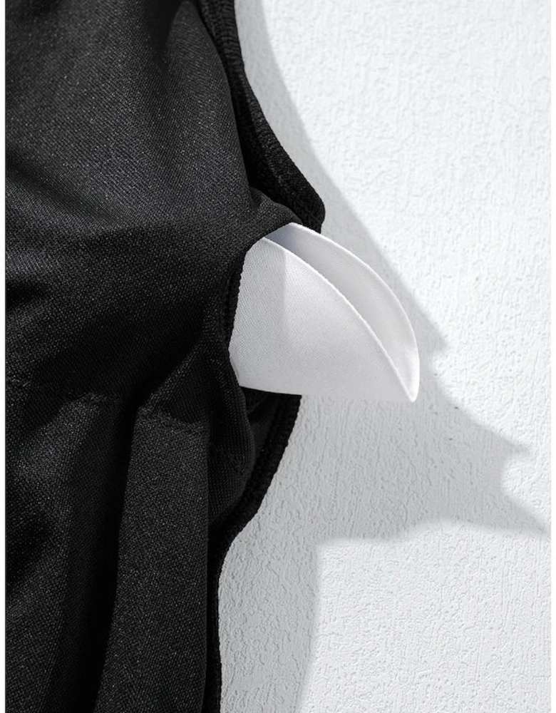 Black Textured Stitch One Shoulder Cutout One Piece Swimsuit