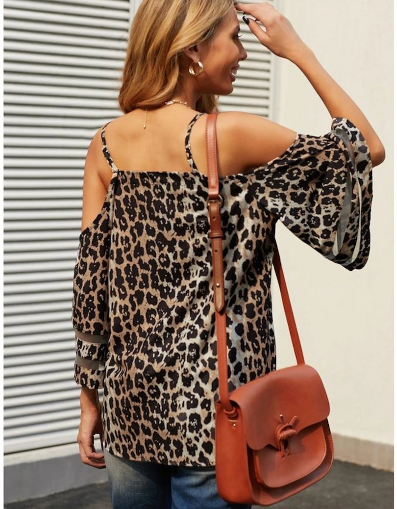 Leopard Cold Shoulder Blouse