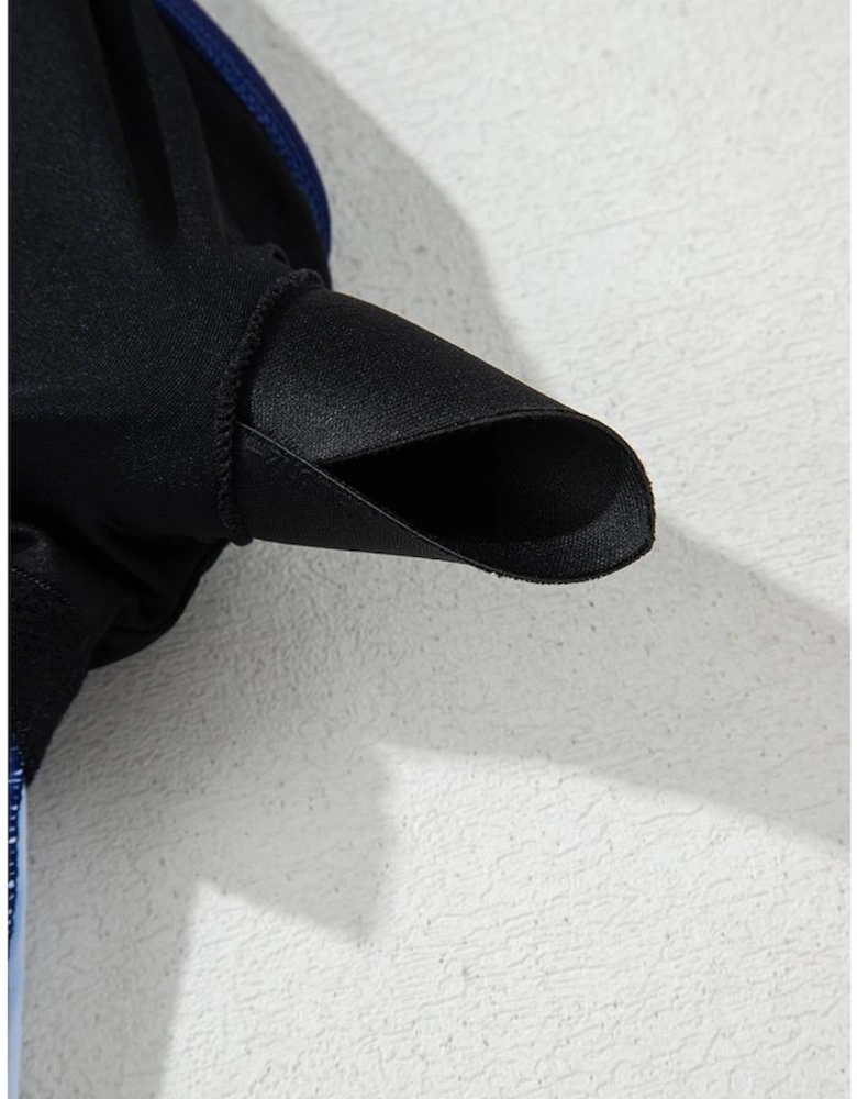 Navy Blue Abstract Print Frilled Trim Spaghetti Straps Tankini Set