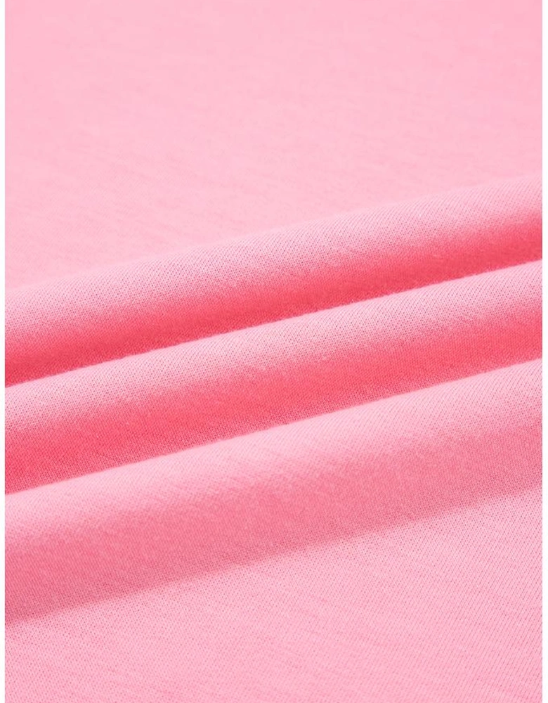 Sachet Pink Drop Shoulder Lace Ruffled Sleeve Patchwork Loose Sweatshirt