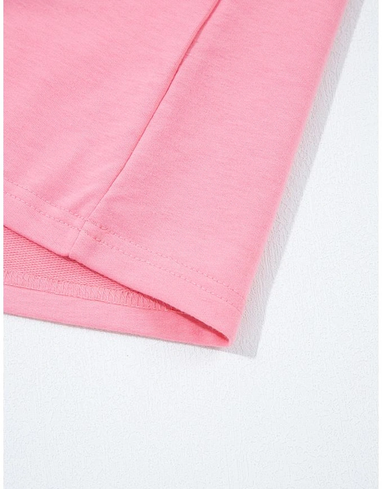 Sachet Pink Drop Shoulder Lace Ruffled Sleeve Patchwork Loose Sweatshirt