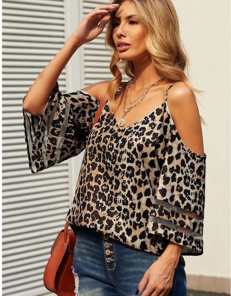 Leopard Cold Shoulder Blouse