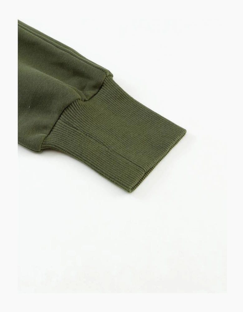Green Zip Up Stand Collar Ribbed Thumbhole Sleeve Sweatshirt