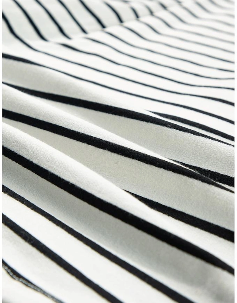 Black white Stripes Printed Half Button Long Sleeve Top and Shorts Set