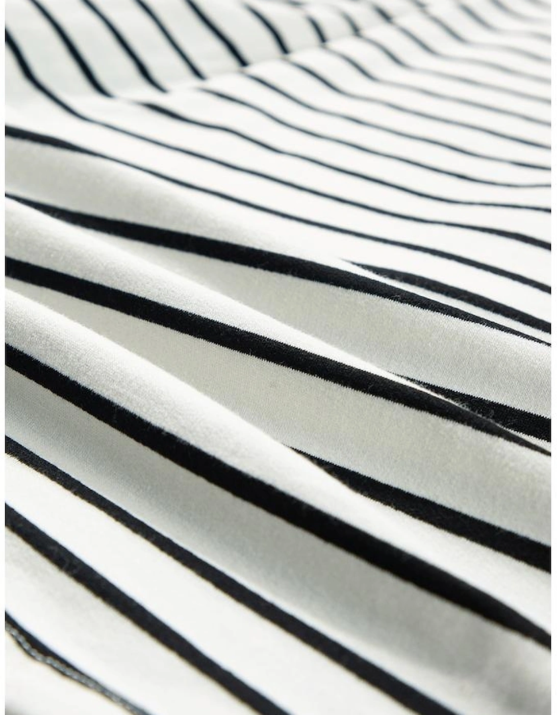 Black white Stripes Printed Half Button Long Sleeve Top and Shorts Set