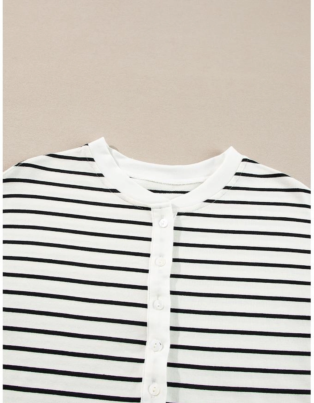 Black white Stripes Printed Half Button Long Sleeve Top and Shorts Set