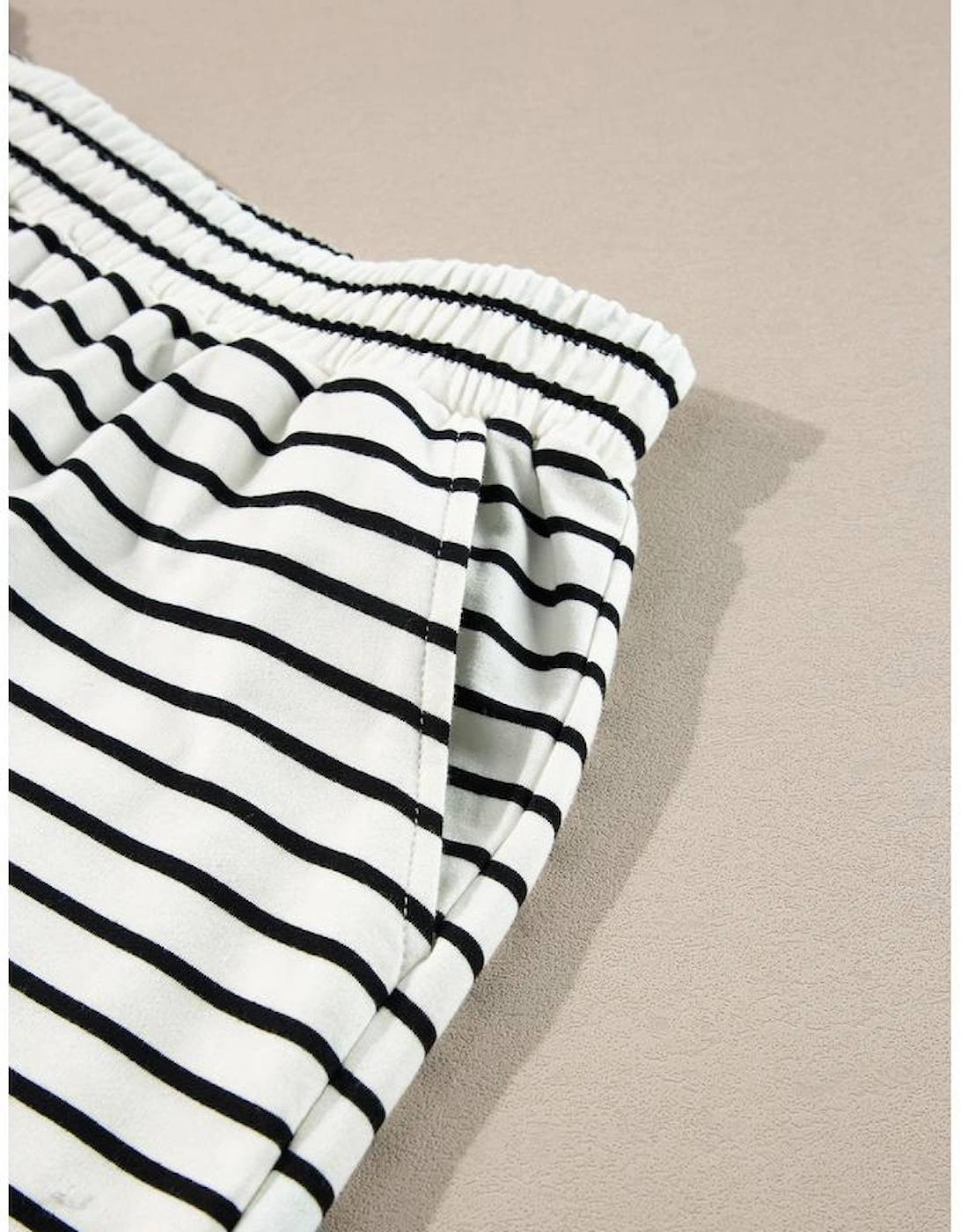 Black white Stripes Printed Half Button Long Sleeve Top and Shorts Set