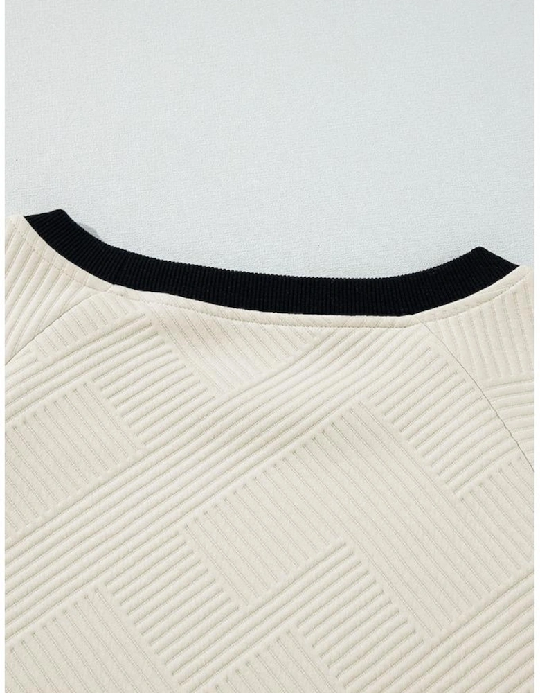 Jet Stream Color Block Edge Raglan Sleeve Crew Neck Textured Top