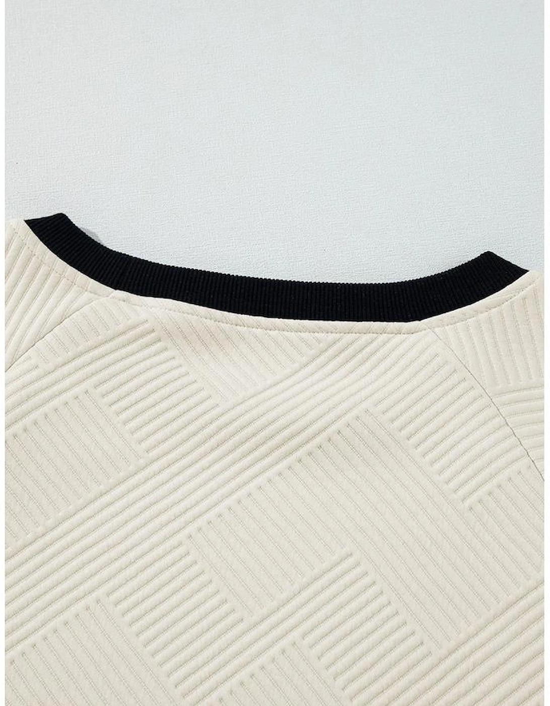 Jet Stream Color Block Edge Raglan Sleeve Crew Neck Textured Top