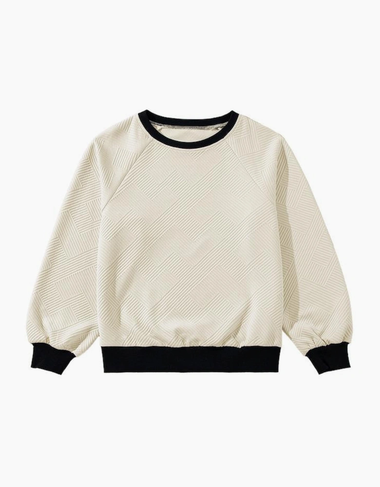 Jet Stream Color Block Edge Raglan Sleeve Crew Neck Textured Top