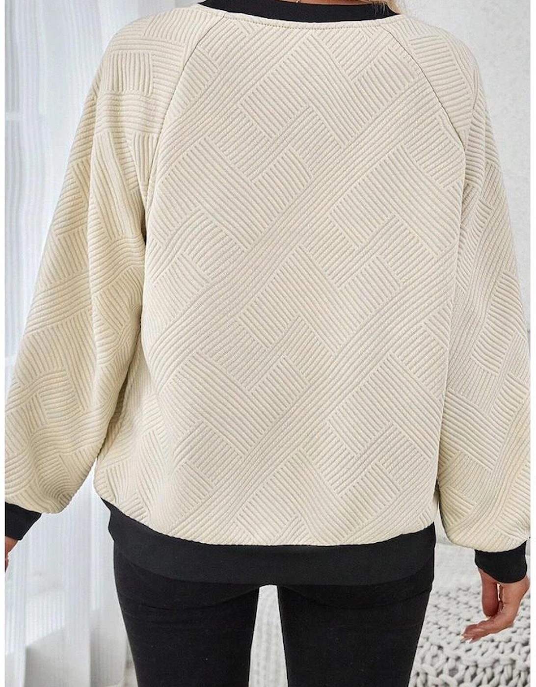 Jet Stream Color Block Edge Raglan Sleeve Crew Neck Textured Top, 14 of 13