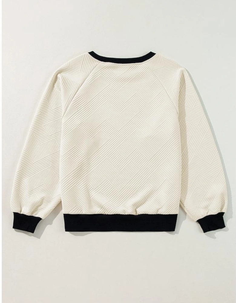 Jet Stream Color Block Edge Raglan Sleeve Crew Neck Textured Top
