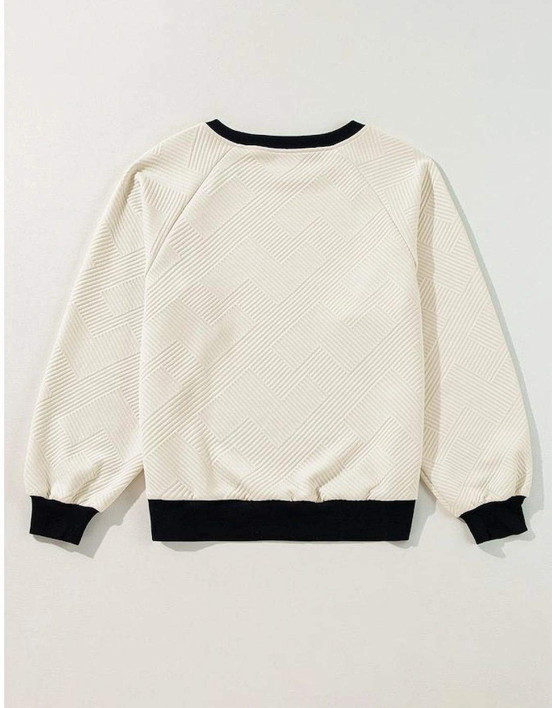 Jet Stream Color Block Edge Raglan Sleeve Crew Neck Textured Top